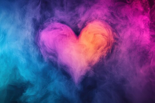 A whimsical mist takes the shape of a heart, appearing colorful and enchanting.