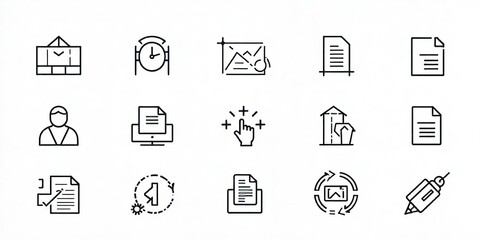 Set of Simple Line Icons for Document Management and Workflow