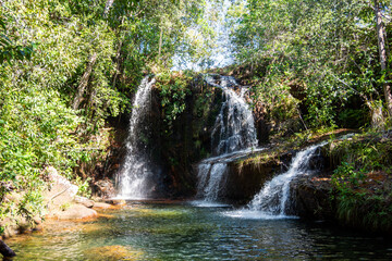Obraz premium View of Naked Waterfalls (Cachoeira dos Pelados) at Serras Gerais - Almas, Tocantins, Brazil