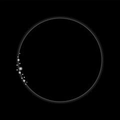 Magic round glowing white frame with sparks on black background. Vector illustration.