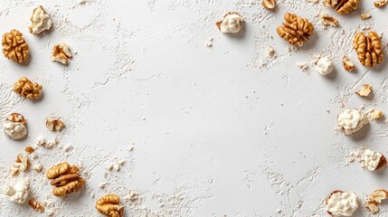 Obraz premium Delicious Walnuts Frame on White Background