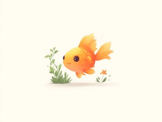 Adorable Orange Goldfish Swimming Near Plants