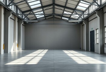 Modern industrial interior with natural light and metal beams
