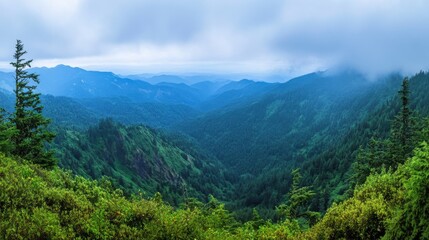 Obraz premium Panoramic mountain range under overcast sky