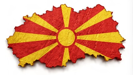 Map of North Macedonia with a texture of the Macedonian flag on it. White background.