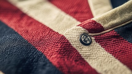 Cozy knitted textile with red and beige stripes in detail