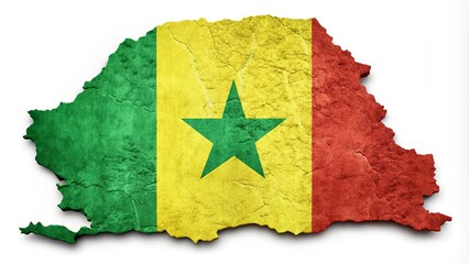 Map of Senegal with a texture of the Senegalese flag on it. White background