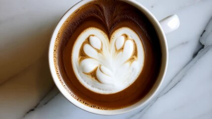 Captivating latte art transformation in creamy coffee beverage