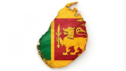 Map of Sri Lanka with a texture of the Sri Lankan flag on it. White background.