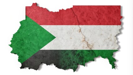 Map of Sudan with a texture of the Sudanese flag on it. White background.