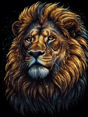 Naklejka premium King of the Shadows: A Majestic Lion on a Dark Background