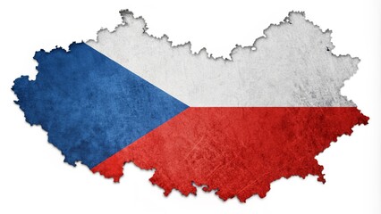 Map of the Czech Republic with a texture of the Czech flag on it. White background.