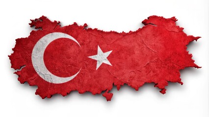 Map of Turkey with a texture of the Turkish flag on it. White background.