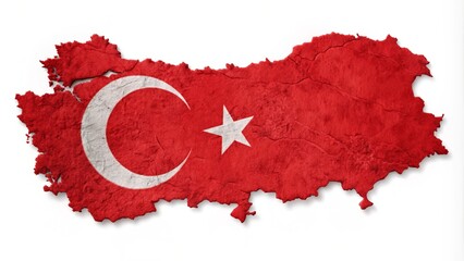 Map of Turkey with a texture of the Turkish flag on it. White background.