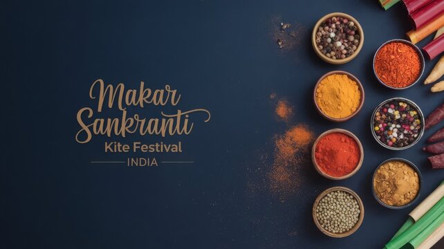 Celebrating Makar Sankranti: The Vibrant Kite Festival of India. Experience the joy of Makar Sankranti with colorful spices and kites, a vibrant celebration of culture and tradition in India...