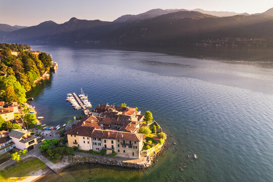Aerial view of village on Como lake, Lierna,Lecco province, Lombardy