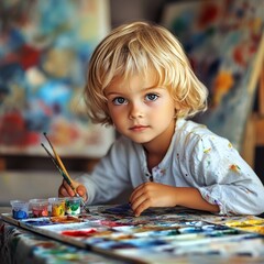 Boy likes painting at home.