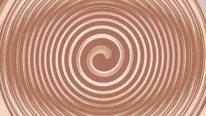 Abstract brown Mocha Mousse background with spiral circle. Swirl backdrop. Cocoa milk card. Coffee color gradient. Banner, poster or digital template. Modern pop art wallpaper. Flyer. Creamy texture.