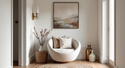 Fototapeta premium Minimalist Cozy Corner with Round Armchair