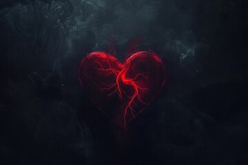A beating red heart with a pulse line animation on a black background.