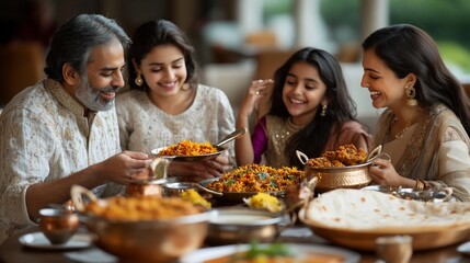 Happy family enjoying delicious meal together at a restaurant.