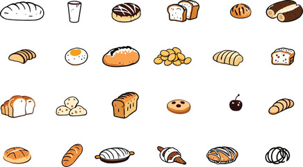 assorted breads and baked goods vector style of various shapes and types