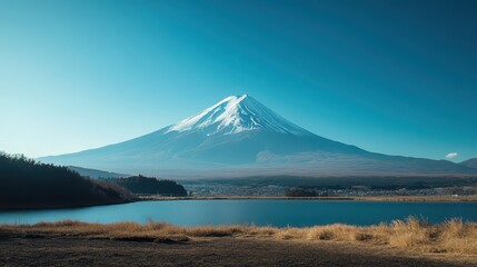 Fototapeta premium Majestic mountain landscape with tranquil lake and serene atmosphere for nature enthusiasts