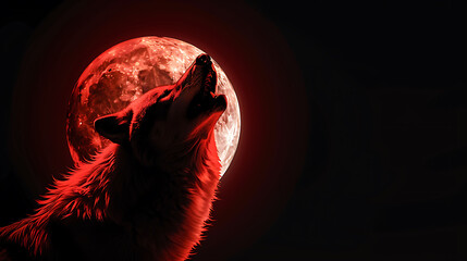 Wolf Howling at the Red Moon