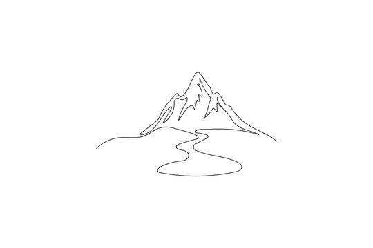 mountain and river continuous line drawing clip art preview