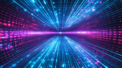 Abstract neon blue and pink laser grid tunnel background