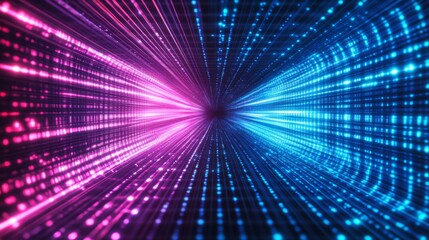 Obraz premium Abstract neon blue and pink laser grid tunnel background