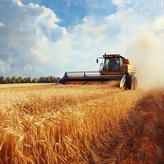 Fototapeta premium Harvest grain on bright, rustic farmland.