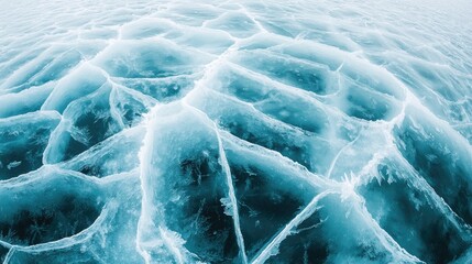 Frozen lake, ice texture, blue tone, top view. Winter