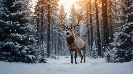 Obraz premium deer in winter forest