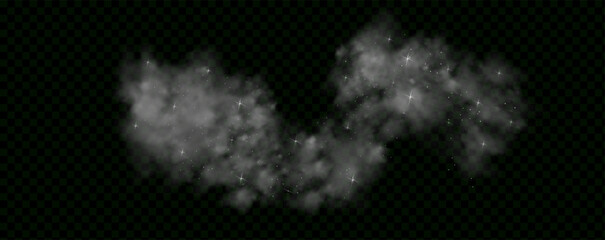 Fantastic magical smoke with glowing particles, stardust, and glittering stars, creating a colorful, ethereal fog. Vector illustration with vibrant, multicolored steam and vapor.