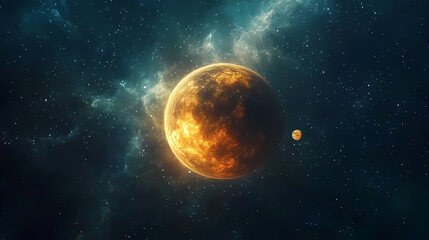 Obraz premium Abstract fractal fantasy light in space. orbital planet, moon, stars, and astronomy. texture lights and color background. geometric nebula. Fractal. Illustration