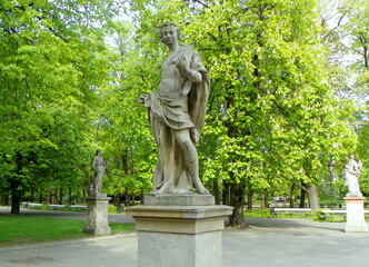 Fototapeta premium Poland, Warsaw, Saxon Garden, rococo sandstone statue Prawda (Truth)