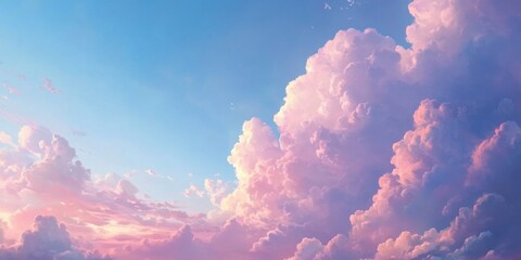 Tranquil sky with fluffy cumulus clouds