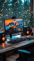 Creative Workspace with Dual Monitors Showcasing Vibrant Design Palettes for Graphic Projects