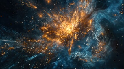 Vibrant golden fireworks in night sky