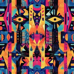 Fototapeta premium Tribal-inspired Ankara design with intricate hand-drawn geometric shapes and patterns, crafted for textiles and fashion prints