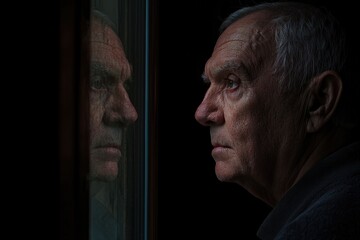 A senior man reflecting on life, symbolizing Alzheimer's awareness with a somber and thoughtful expression. - Powered by Adobe