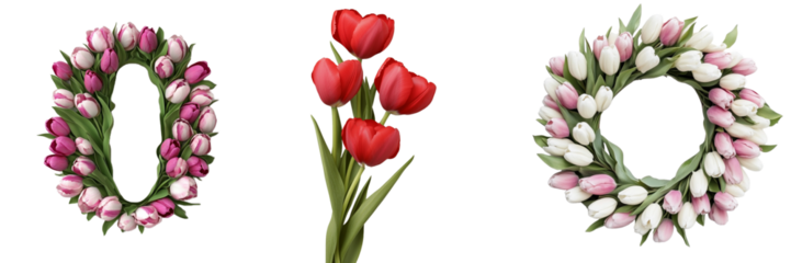0 , wreath . Tulips alphabet. Numbers with floral elements.Floral numbers design. Composition for card,greetings, invitation, save the date, logo, business. transparent background PNG. 