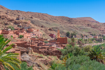 Rural and mountainous landscape along the Atlas Mountains in Morocco