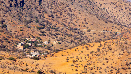 Rural and mountainous landscape along the Atlas Mountains in Morocco