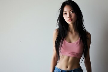 Obraz premium Portrait of an Asian female model with long black hair