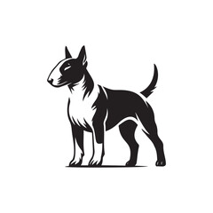 Bull Terrier standing silhouette vectors, High-Quality Vector Black Silhouettes of Bull Terrier Dog in Standing, Side Profile, and Front Profile Positions - Perfect for Graphic Design and projects