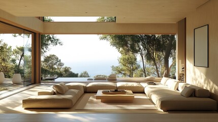 Fototapeta premium Modern living room with stylish furniture and large window