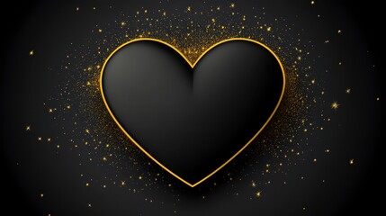 Naklejka premium Elegant black heart with golden sparkles on dark background