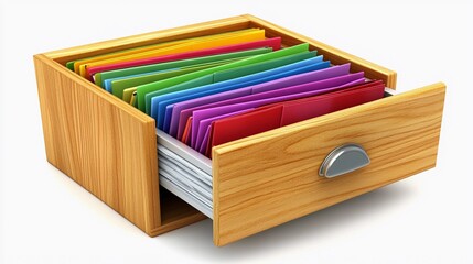 Organizing colorful files in a wooden drawer for efficient storage solutions